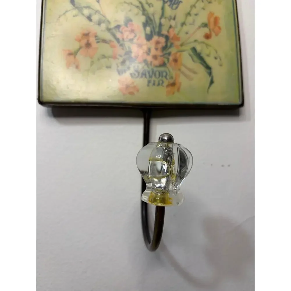 French Style Wall Hook With Glass Knob Floral Bouquet Words Fine Soap In French